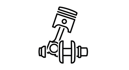 Simple Black and White Engine Piston and Crankshaft Illustration.
