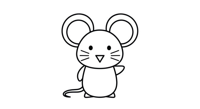 Cute simple line art cartoon mouse waving illustration.