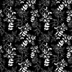 White And Black Flat Floral Pattern Design Minimal 2 Color - Allover Ready To Print For Fabric And Repeat Design Wallpapers