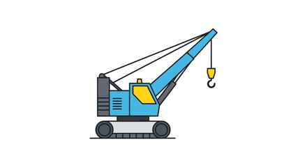 Blue Construction Crane with Yellow Hook and Cab Tracked Base.