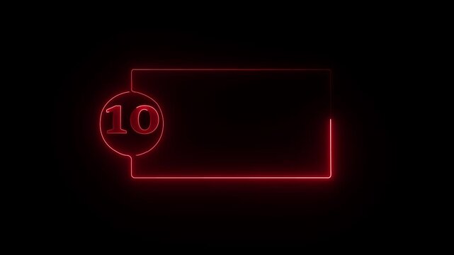 colorful glowing neon 10 text icon animation. Square rectangle picture frame with one tone neon color motion graphic on isolated black a background.4k video black background,