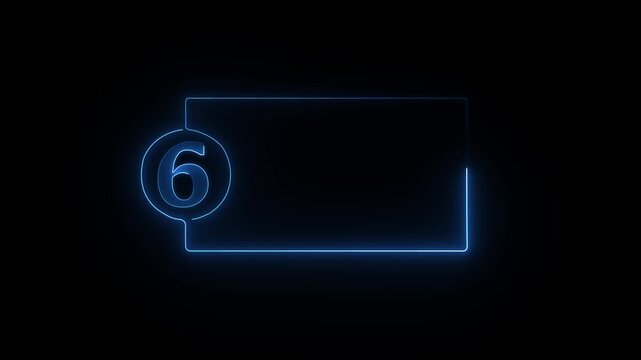 colorful glowing neon 6 text icon animation. Square rectangle picture frame with one tone neon color motion graphic on isolated black a background.4k video black background,