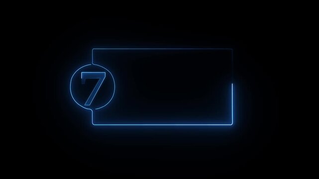 colorful glowing neon 7 text icon animation. Square rectangle picture frame with one tone neon color motion graphic on isolated black a background.4k video black background,