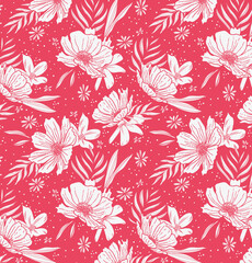 Minimal Flat Floral Pattern Design 2 Color - Allover Ready To Print For Fabric And Repeat Design Wallpapers Background