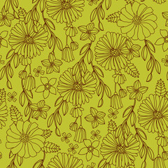 Minimal Flat Floral Pattern Design 2 Color - Allover Ready To Print For Fabric And Repeat Design Wallpapers Background