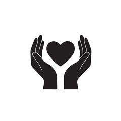 Hands holding a red heart silhouette, a symbol of love and care in a human palm concept