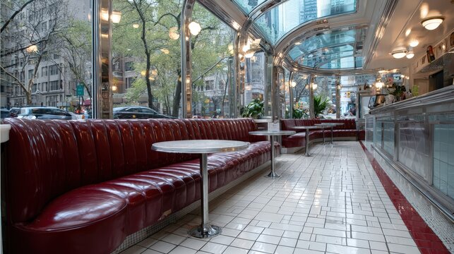 Classic city diner with red booths