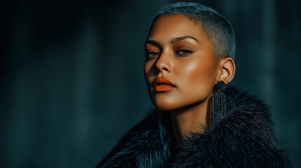 Vibrant realistic non-binary individual with stylish hair expressing confidence – inclusive beauty portrait celebrating gender diversity and creativity