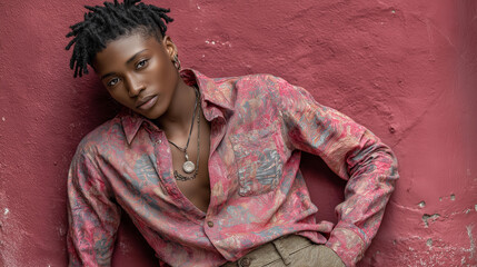 Vibrant realistic non-binary individual with stylish hair expressing confidence – inclusive beauty portrait celebrating gender diversity and creativity