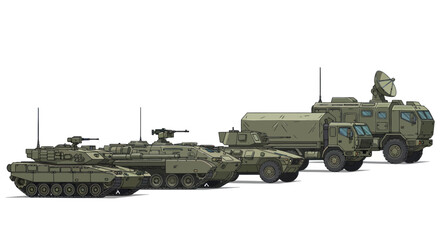 Group of Modern Military Armored Vehicles in Green Camouflage. © wong