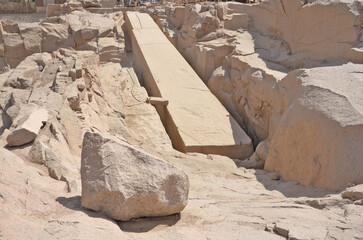 Unfinished obelisk  located in the northern region of the stone quarries of ancient Egypt in Aswan, Egypt.