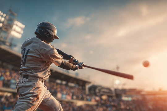 A baseball player is swinging a bat at a ball - Powered by Adobe