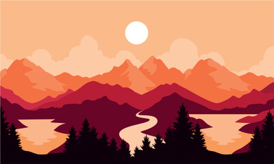 Sunset mountain landscape vec...