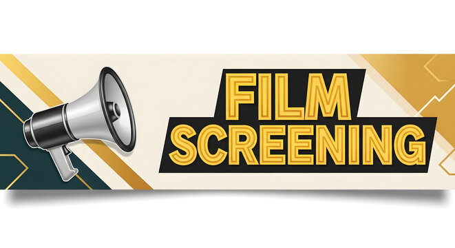 Film screening banner with a megaphone announcement for movie event vector illustration
