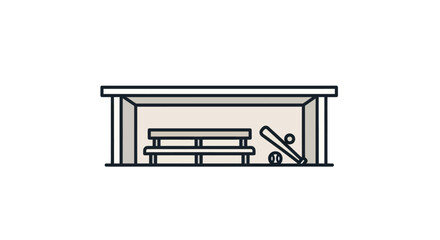 Baseball Dugout with Bench Bat and Ball Illustration.