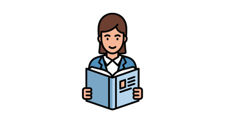 Woman Reading Book: Cartoon Illustration of a Female Figure with Brown Hair.