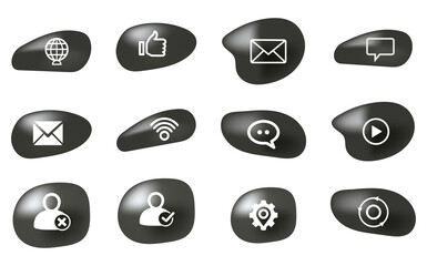Set of Glossy Pebble-Shaped Icons for Social Media and UI