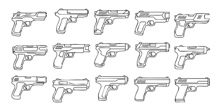 Set of taser stun gun outline icons vector
