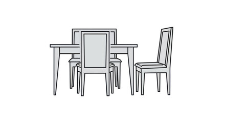 Simple Line Art Dining Table and Four Chairs Illustration.