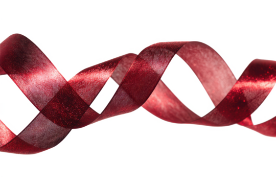 Elegant red ribbon swirls on a white background perfect for gift wrapping adding a touch of sophistication to any project