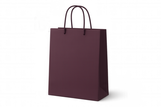Purple paper shopping bag, gift carrier, delivering purchases and merchandise, isolated transparent background