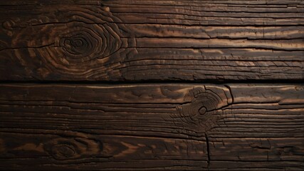 Fototapeta premium Rich dark brown wooden texture background, rustic timber planks with natural grain and knots