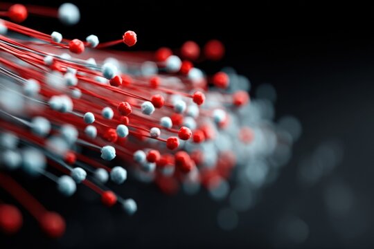 Colorful abstract design with red and blue particles on a dark background showcasing modern digital art