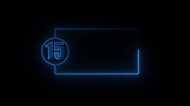 colorful glowing neon 15 text icon animation. Square rectangle picture frame with one tone neon color motion graphic on isolated black a background.4k video black background,