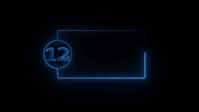 colorful glowing neon 12 text icon animation. Square rectangle picture frame with one tone neon color motion graphic on isolated black a background.4k video black background,