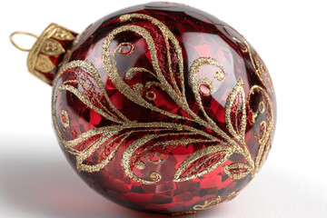 Elegant red Christmas ornament with gold filigree a festive holiday decoration isolated on white background