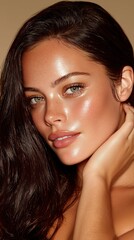 Obraz premium Smooth Natural Brown Hair Flowing under Soft Studio Light.