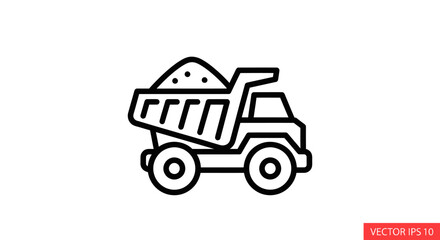 Black Outline Dump Truck Icon Carrying Sand. © lidot