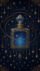 Fototapeta premium Mystical celestial perfume bottle illustration.