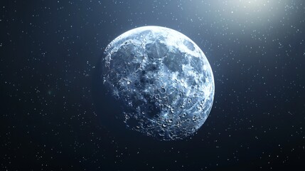 Fototapeta premium Close-up view of a celestial body, possibly a moon or planet, with a detailed surface showing craters and other geological formations. the body is