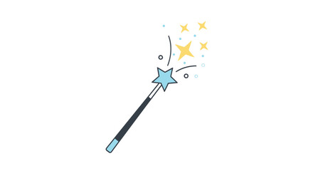Cartoon Magic Wand with Blue Star and Golden Sparkles.