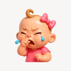 Crying baby with pink bow.
