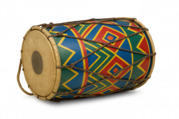 Dholak drum creating music and rhythm, a traditional indian percussion instrument with colorful patterns
