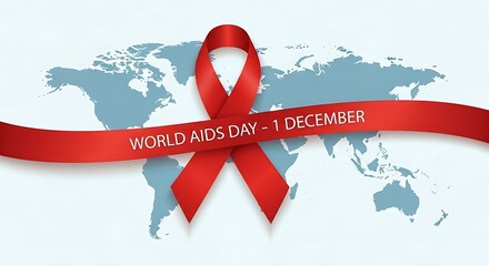 World aids day awareness ribbon over the world map on a white background