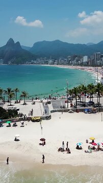 Arpoador Beach At Downtown Rio De Janeiro Rio De Janeiro Brazil. Turquoise Ocean Waves Gently Crashing On Tropical Beach. Shore Sky Beach Sea.