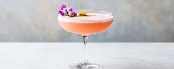 Elegant Pink Cocktail with Floral Garnish,Bar,Drinks