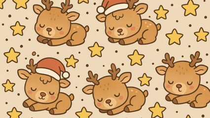 Fototapeta premium Cute reindeer sleeping pattern desktop wallpaper