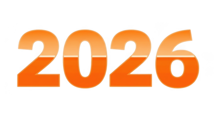 Orange gradient number 2026 isolated on transparent background