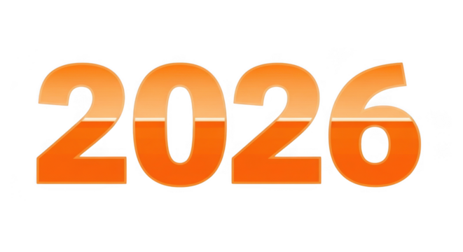 Orange gradient number 2026 isolated on transparent background