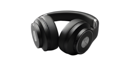 Black wireless headphones isolated on transparent background for listening to music