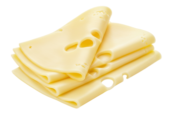Swiss cheese slices isolated PNG, stack of yellow cheese with holes on transparent background, dairy product for sandwiches and cooking