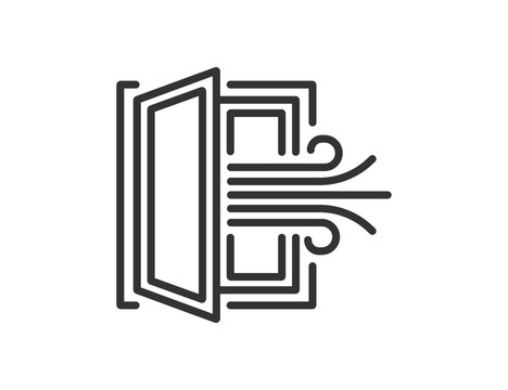 Open window with a stream of fresh air icon. Vector illustration design.