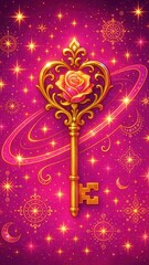 Fototapeta premium Magical key with cosmic mobile wallpaper