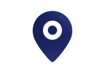 Dark blue location pin PNG isolated on transparent background, map pointer icon for navigation and travel apps
