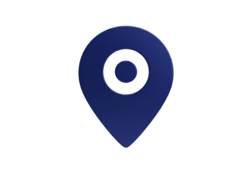 Dark blue location pin PNG isolated on transparent background, map pointer icon for navigation and travel apps