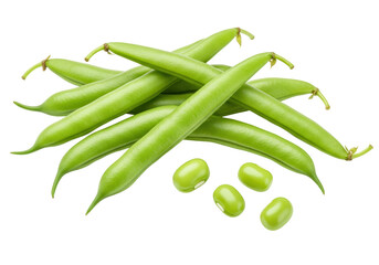 Fresh green beans isolated PNG on transparent background, pile of raw string beans and seeds, healthy vegetable for cooking and vegetarian diet